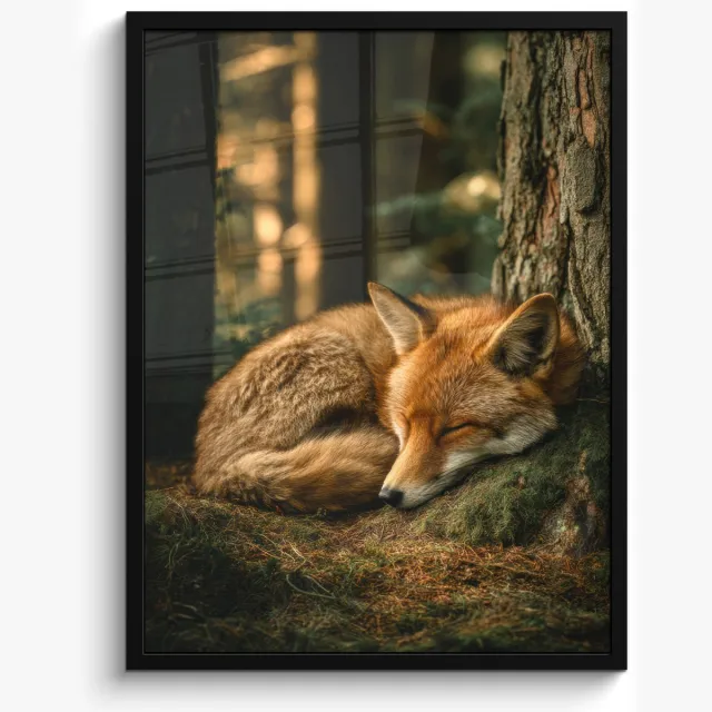 FrameYourWall Poster in lijst - Fotolijst 60x80 cm - Posters - Vos - Bos - Slapen - Posterlijst zwart - Decoratie - Wanddecoratie woonkamer - Muurdecoratie slaapkamer