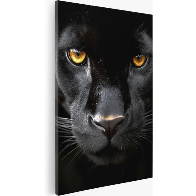 Saammp Canvas Schilderij - Zwarte Panter met oranje ogen - Dieren - Natuur - 75x100 - Foto op canvas - Wanddecoratie - Muurdecoratie Woonkamer - Slaapkamer decoratie - Canvas Print Multicolor