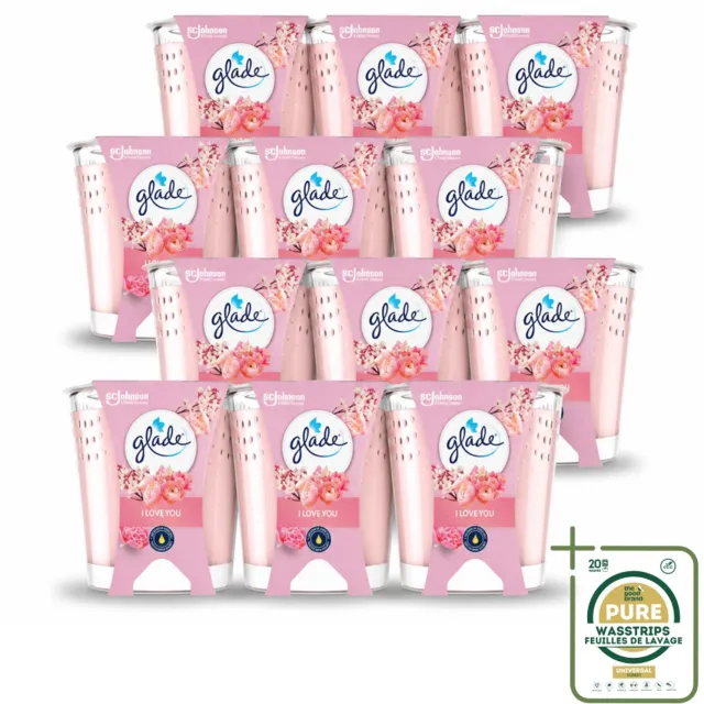 Glade 12 x Glade - Geurkaars I Love You - 100% Raapzaadwas & Vegan - 112 g - Wasstrips - Geurkaars - Vegan - Duurzaam - Bloemige Geur - I Love You roze