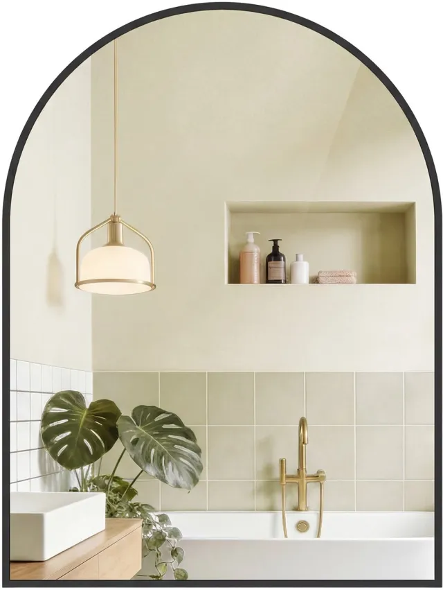 Songmics Wandspiegel - Gebogen spiegel - Aluminium frame - 81 x 61 cm - Zwart