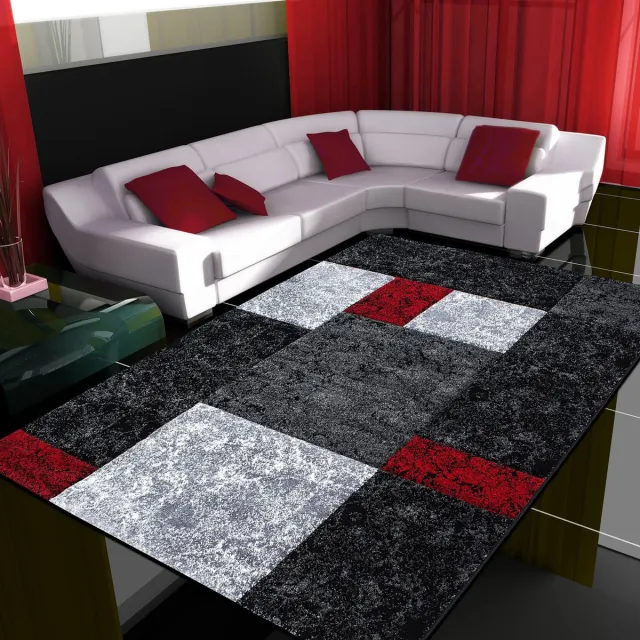 Ayyildiz Laagpolig vloerkleed, geruit patroon, rood, woonkamerkleed, jute achterkant, afmeting: 160 cm x 230 cm