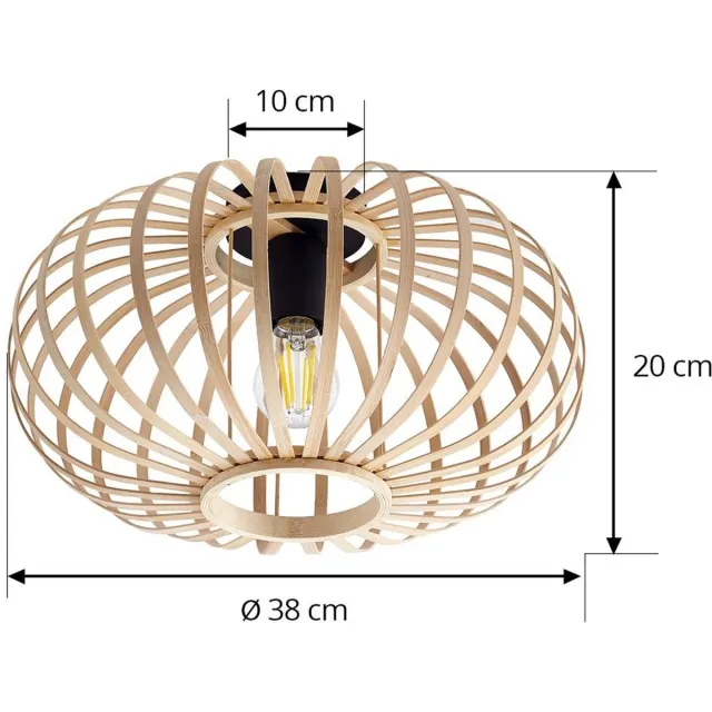 Lindby plafondlamp hout - 1licht - Bamboe, ijzer - H: 20 cm - E27 - natuurlijk bamboe, zwart
