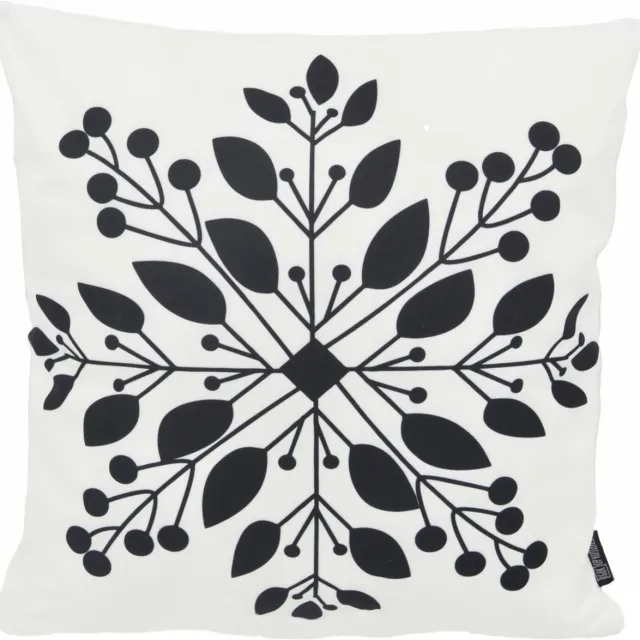 Gek op Kussens! Kerst 'Sneeuwvlok' Kussenhoes | Katoen/Polyester | 45 x 45 cm Zwart/Wit