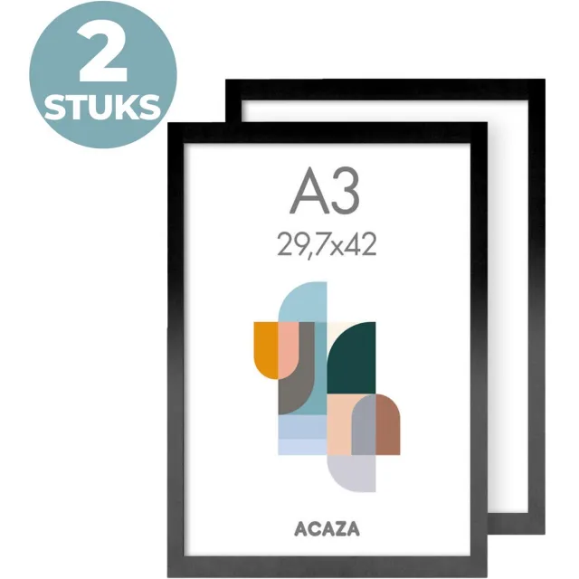 Acaza Fotolijst - Fotokader - Fotolijst A3 - Fotokader A3 - 29,7x42 cm - Set van 2 - MDF Hout - Zwart