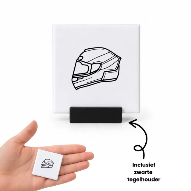 Hacebo helm tegeltje met tegelhouder - Motor - de motorliefhebbers - tegeltjes met tekst - motor - motorrijden - spreuktegels - 4.8x4.8 CM Wit