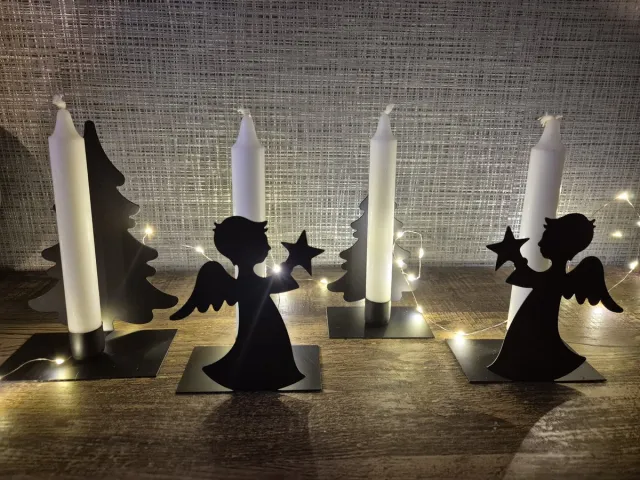 posiwio Decoratie engel en dennenboom/metaal/zwart/kaarsenhouder/posiwio collectie/4 stuks/los/decoratie/kerst/nieuw