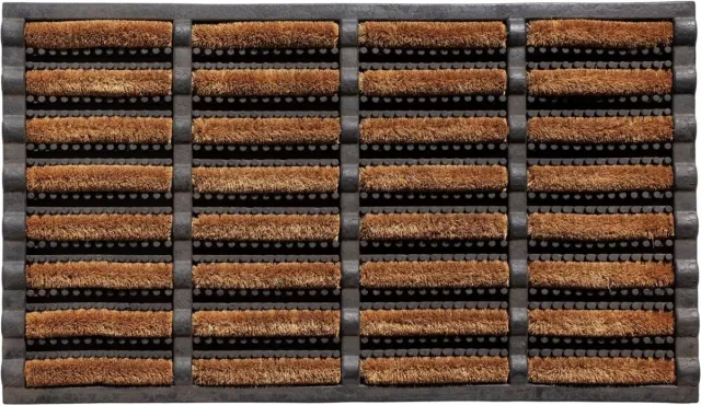 GadHome op zwaar werk berekende bruin deurmat 45 x 75 cm | Kokos en rubberen mat voor binnen en buiten | Antislip en wasbare vuilvangmat met waterafvoergaten.