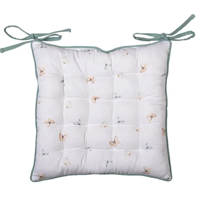 Clayre & Eef Stoelkussen Foam 40x40 cm Wit Groen Katoen Bloemen