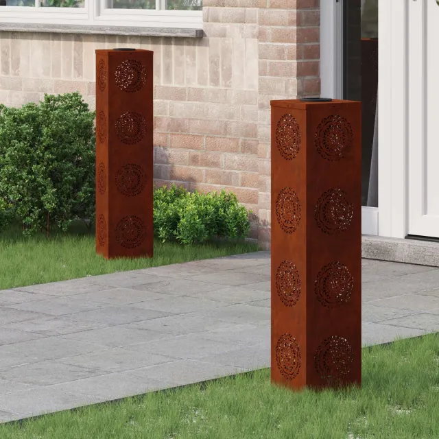 vidaXL Solar LED Pad Licht 2 st Warmwit 18 x 18 x 80 cm weervast staal bruin