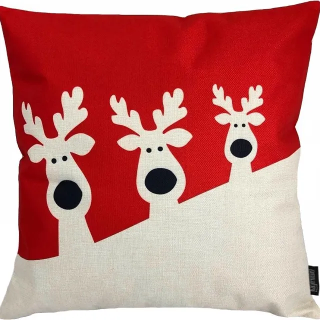 Gek op Kussens! Kerst 'Familie Rendier' Kussenhoes | Katoen / Linnen | 45 x 45 cm rood