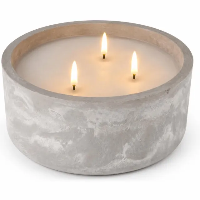 Home & Styling LED kaars in pot - met 3 lonten - beton - grijs - D20 x H8 cm - buiten - waterdicht Betongrijs