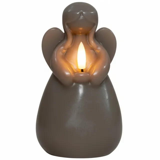 Anna's Collection LED kaars engel - taupe - 14 x 8 cm - met timer - op batterijen - kerst - kerstkaarsen