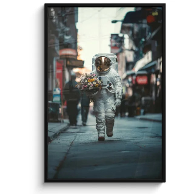 FrameYourWall Poster in lijst - Fotolijst 80x120 cm - Posters - Boeket - Bloemen - Kleurrijk - Astronaut - Posterlijst zwart - Decoratie - Wanddecoratie woonkamer - Muurdecoratie slaapkamer