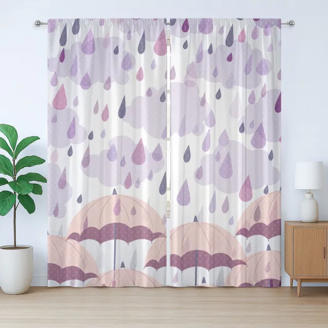 ABAKUHAUS Rustiek paars gordijn, roze paraplu's regen, slaapkamergordijn met lussen en haken, 280 x 260 cm, paarsroze