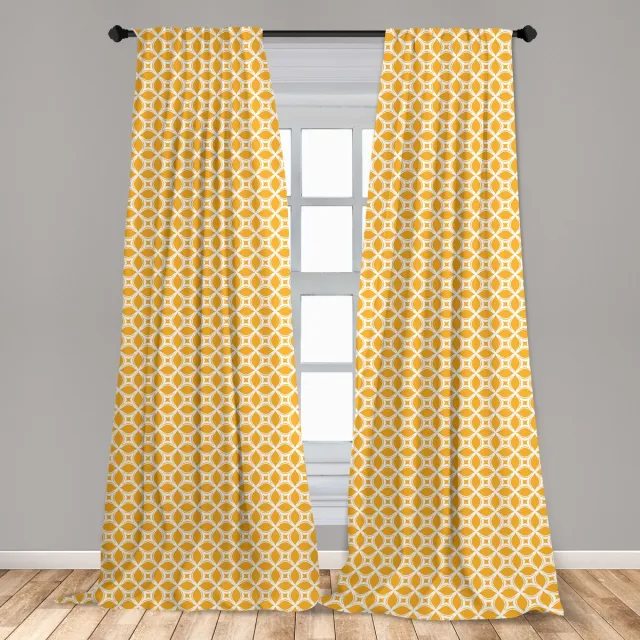 ABAKUHAUS Etnisch Raamgordijnen, Oosters Bloemen Tegel Lattice, Lichtgewicht decoratieve 2-delige set met roedezak, 2 stuks 75 cm B x 225 cm L, Oranje en wit