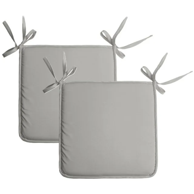 Stof Textile Home stoelkussens - 2x - lichtgrijs - 38 x 38 x 3 cm - voor binnen - touwtjes sluiting - zitkussens plat - vierkant