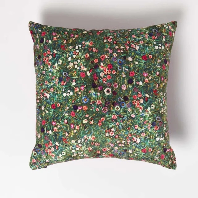 Homescapes fluwelen kussenhoes Italiaans tuinlandschap 46 x 46 cm, kussenhoes Klimt, fuchsia Veelkleurig fuchsia