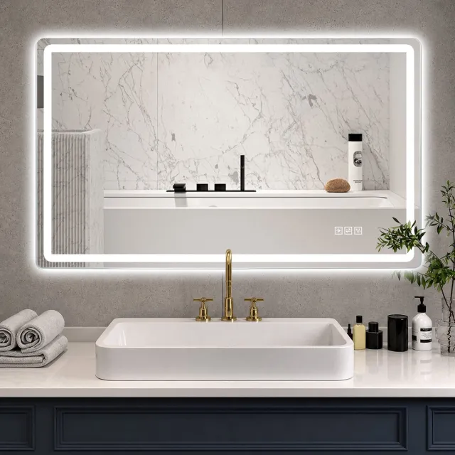 HAUSS SPOLE Spiegel – Frameloos LED-Design – 60 x 120 cm – Gehard Glas En Metaal – Zilver – Anti-Condens Voor Badkamer – Dimbaar Silver