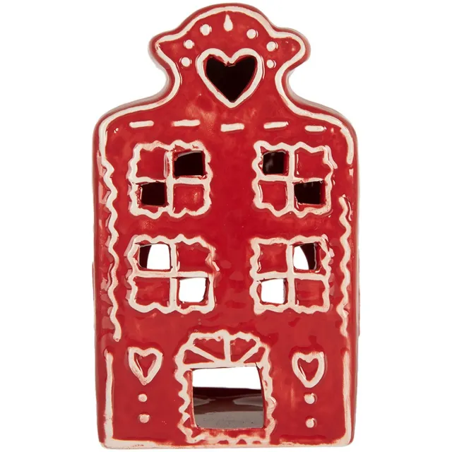 Clayre & Eef Waxinelichthouder Huis 8x7x13 cm Rood Keramiek