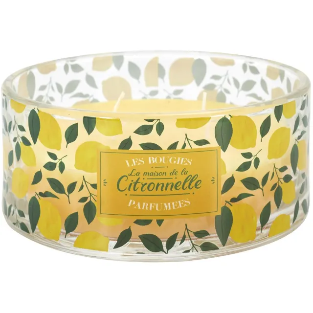 WDMT Citronella Geurkaars tegen Muggen – Ø 19 cm – Buitenkaars met Citroengeur – Glazen Pot met 3 Lonten – Anti-Mug Kaars voor Tuin & Terras – Zomerse Zeste Geel