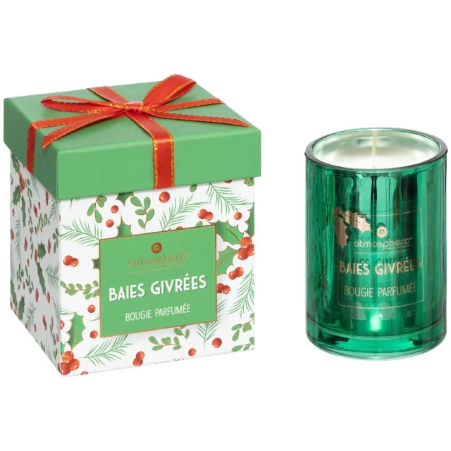 Feeric lights & Christmas Geurkaars 210 gr met glazen pot met hulstprint Vert
