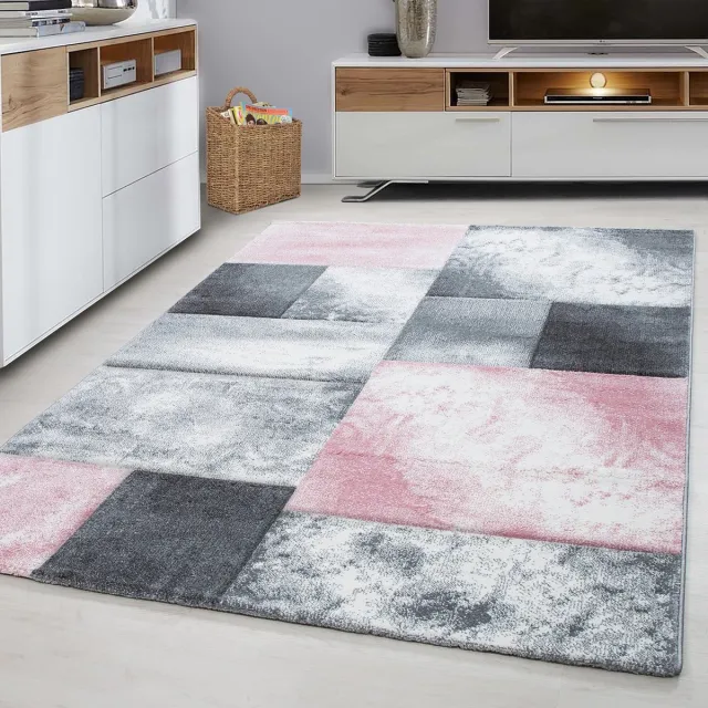 Muratap Hawaii Modern Vloerkleed Roze / Grijs - Laagpolig Tapijt- 80x300 CM