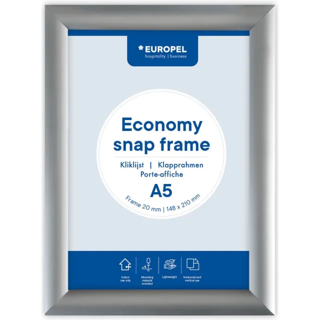 Europel Economy Kliklijst – Posterlijst – A5 – 14,8 x 21 cm – 25mm – Aluminium – Zilver