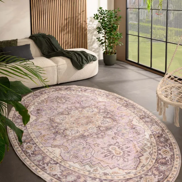 Heritaged Vintage buitenkleed ovaal - Valenca Fino paars/roze 230x330