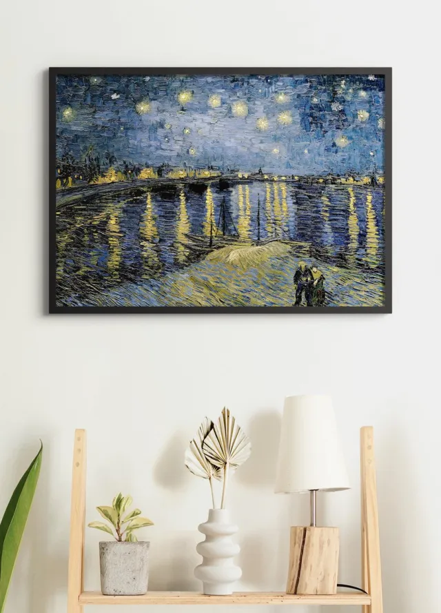 Esque Poster In Zwarte Lijst - Sterrennacht boven de Rhône – van Gogh – Large 50x70 cm – ‘Starry night’