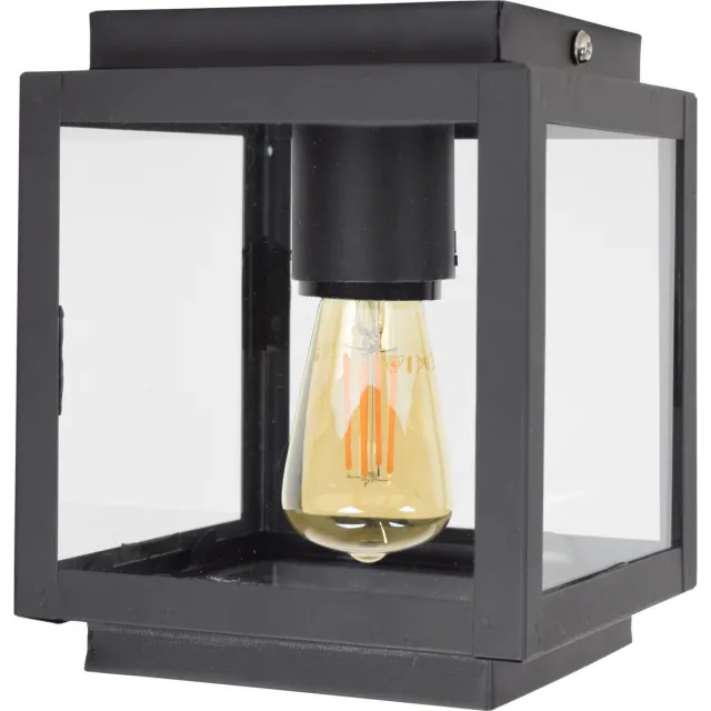 Urban Interiors Loft Plafondlamp Zwart - Helder glas - 14x14x18