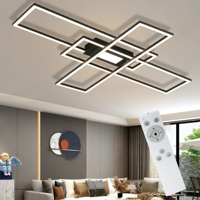 NETTLIFE Plafondlamp LED - vierkant - zwart - 3-Lichts - 3000 -6500K Dimbaar - Metaal - 50W - Moderne Slaapkamerverlichting - voor Woonkamer | Keuken | Hotel - 99cm