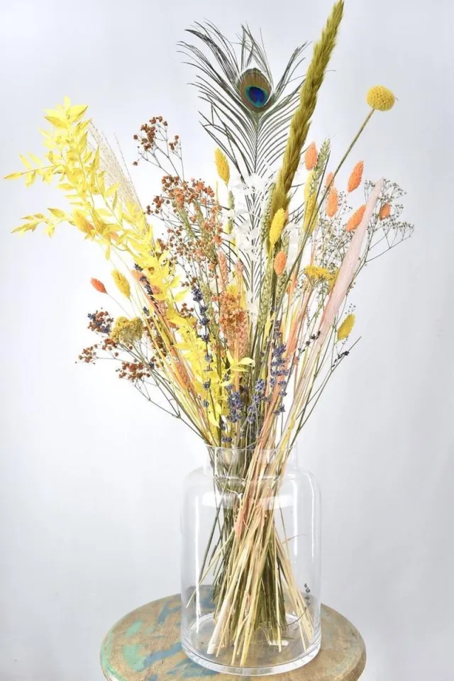 Natuurlijk Bloemen Droogbloemen - boeket 60cm - Sunshine Geel