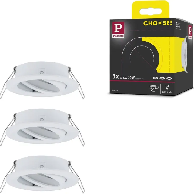 Paulmann Inbouwlamp Choose Basisset zwenkbaar rond 84 mm 50° max. 3x10W 230V dimbaar Wit mat
