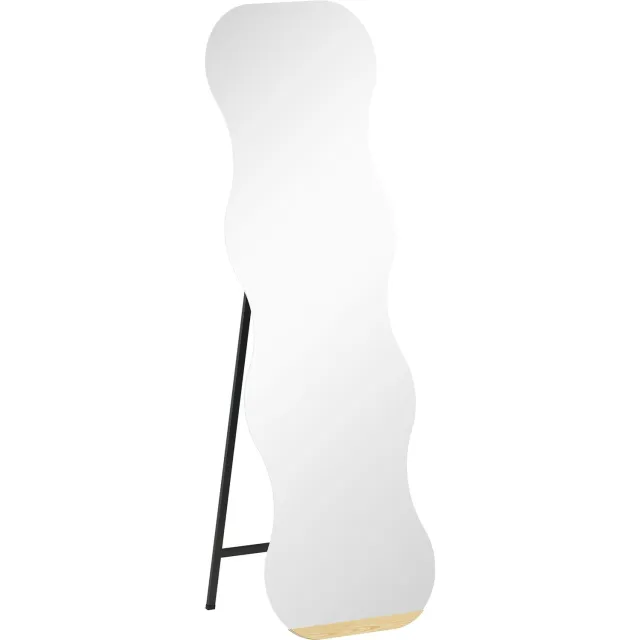 Homona Staande spiegel - Met golvend design en houten voet - Splittervrij veiligheidsglas - 50 x 38 x 157,5 cm - Zwart