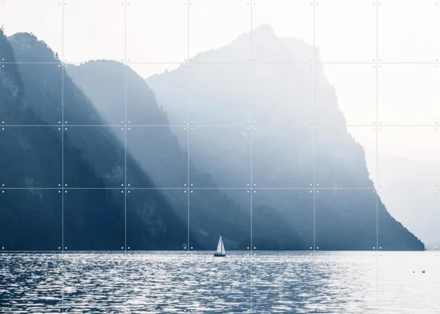 IXXI Lake Lucerne, Claire Droppert - 140 x 100 cm - Grote wanddecoratie en posters - Fotografie, Realisme, Minimalisme, Naturalisme, Studeerkamer Koele tinten / Blauw / Grijs