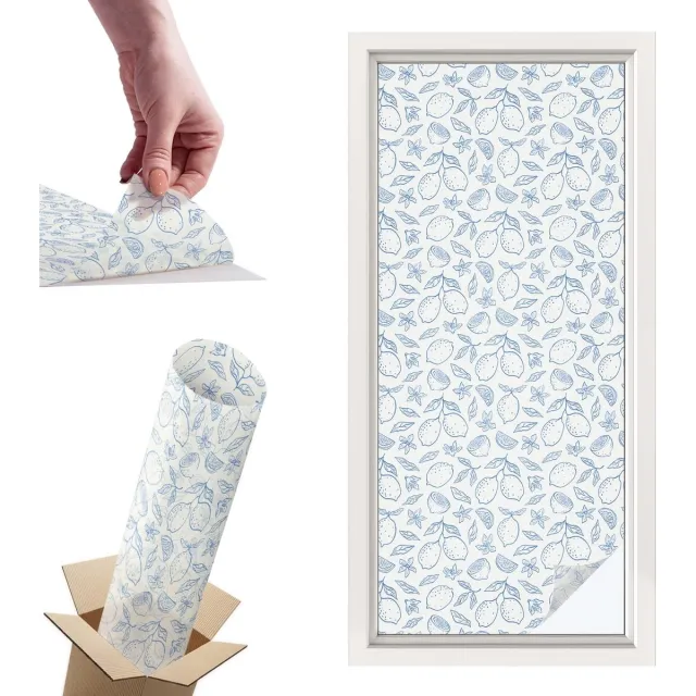 TULUP Raamfolie Anti inkijk - Citroenpatroon Privacy Folie Raam - 50x116 cm - Wit Anti inkijk Folie - Raamfolie Tegen inkijk Glas in Lood - Voor de keuken, het kantoor en de hal. - Raamfolie Zonwering Wit - Citroenpatroon