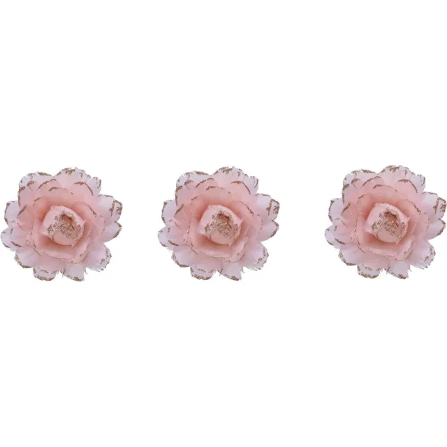 Decoris 4x stuks decoratie bloemen lichtroze met veertjes op clip 11 cm - Decoratiebloemen/kerstboomversiering/kerstversiering