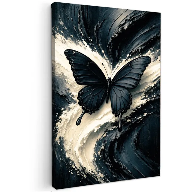 online schilderij Abstracte Zwart Wit Vlinder - 60x40 cm - Abstracte kunst - Huis decoratie woonkamer - Keuken muur schilderijen - Wanddecoratie accessoires - Kamer interieur