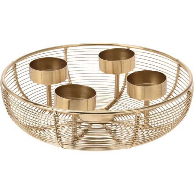 H&S Decoration waxinelichtjeshouder - goudkleur - voor 4 waxinelichtjes - kaarsen