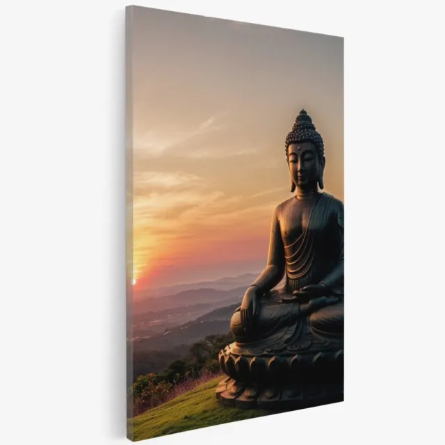 Saammp Canvas Schilderij - Boeddha bij mooie Zonsondergang - Landschap - 80x120 - Foto op canvas - Wanddecoratie - Muurdecoratie Woonkamer - Canvas schilderijen multicolor
