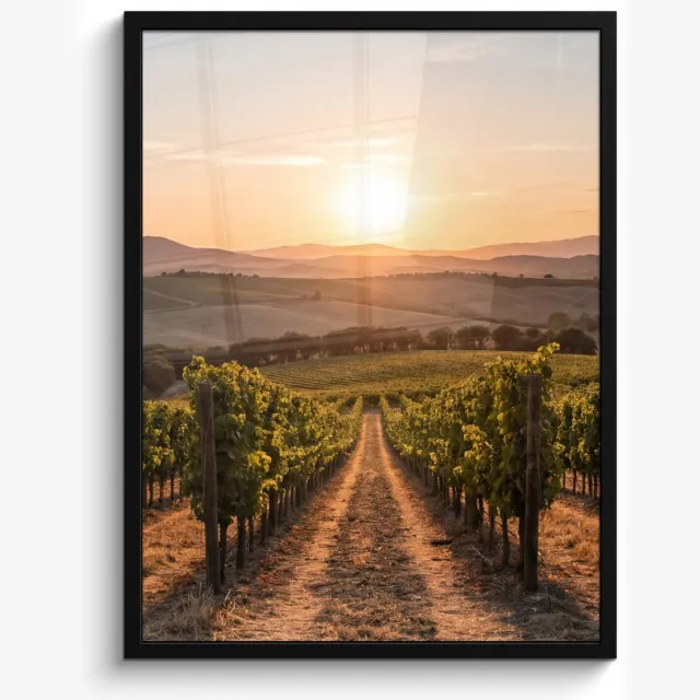 FrameYourWall Poster in lijst - Fotolijst 50x70 cm - Posters - Wijngaard - Zonsondergang - Landschap - Posterlijst zwart - Decoratie - Wanddecoratie woonkamer - Muurdecoratie slaapkamer