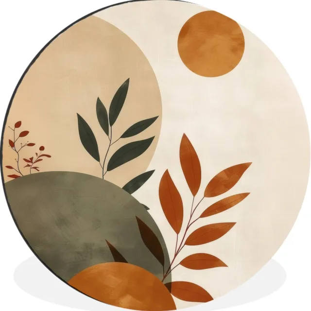 WallCircle Wandcirkel - Muurcirkel - Vormen - Rond - Bladeren - Beige - Aluminium - Dibond - 60x60 cm - Binnen en Buiten Bladeren - Vorm - Abstract