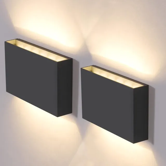 Lustaled Buitenlamp wand set van 2, IP65 waterdichte wandlamp 2x6W 3000K warm witte LED buitenlamp donkergrijs, kunststof [Energieklasse G] zwart