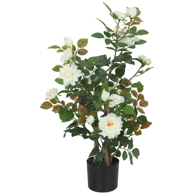 ZYLARO Kunstrozenboom - 90 cm - UV-bescherming - Inclusief mos en pot - Voor binnen en buiten Wit