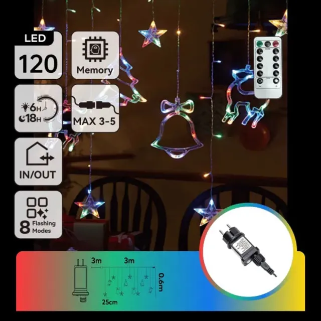 Aigostar LED lichtsnoer ijspegel meerkleurig 6x0,6 meter (3+3x0,6m) - 12 LED slingers - sproeidicht IP44 - koppelbaar (max. 5) - 230V AC - 24V - met afstandsbediening