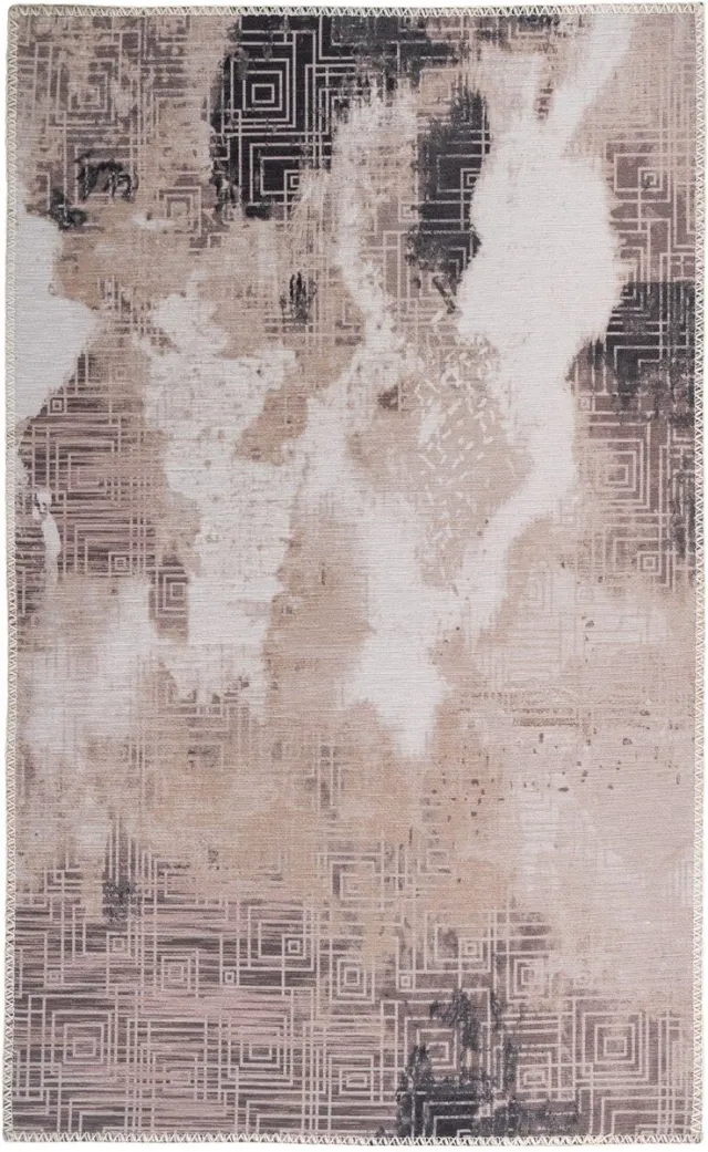 Padiro design laagpolig vloerkleed 120 x 180 cm - crème / offwhite - modern abstract ontwerp - voor vloerverwarming - van polyester en katoen