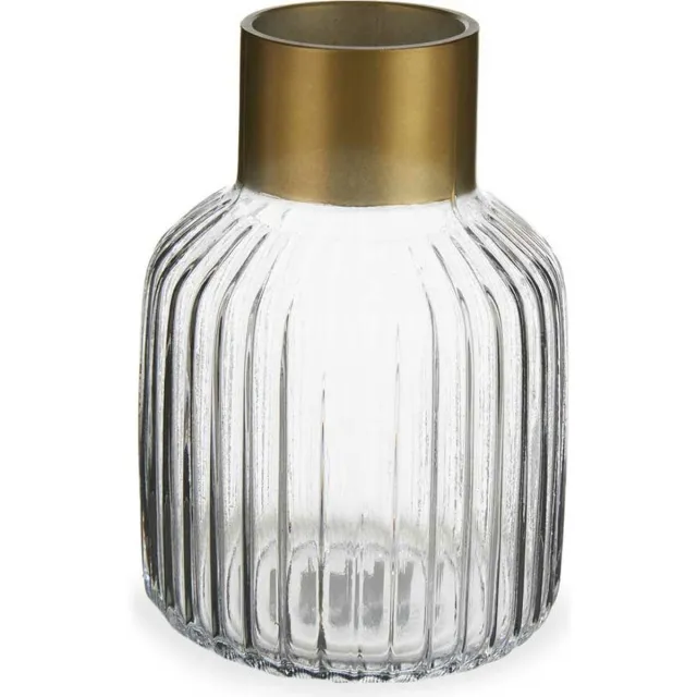 Giftdecor Bloemenvaas - decoratie glas - transparant/goud - 12x18 cm - vaas