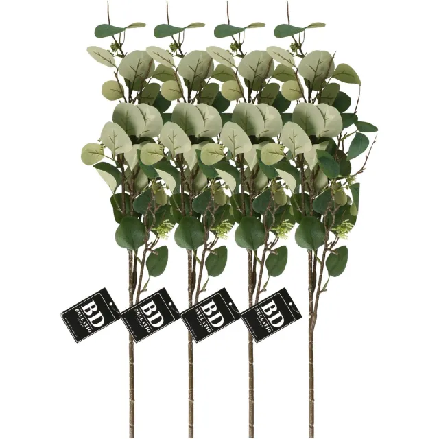 Bellatio Design Kunstbloem/kunsttak Eucalyptus Narvik - 4x - 92 cm - lichtgroen - kunst zijdebloemen