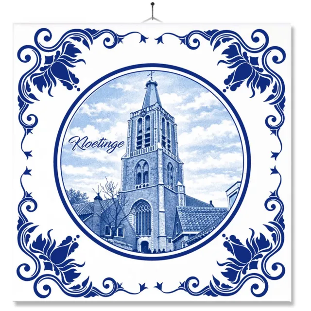 MC Living Tegel Met Opdruk | Kloetinge | Delft Blauw | Cadeau | Inclusief Geschenkdoos | Standaard | Ophangsysteem Multi-Color