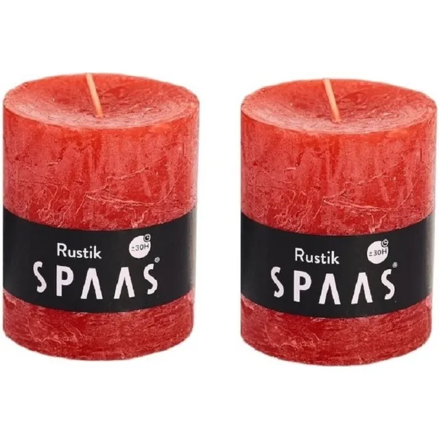 Spaas 2x Rode rustieke cilinderkaarsen/stompkaarsen 7 x 8 cm 30 branduren - Geurloze kaarsen - Woondecoraties Rood